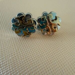 Tory Burch Silver and Gold Two-Tone Stud Earring